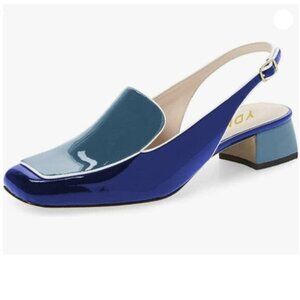 Two-Tone Blue Patent Slingback Heels